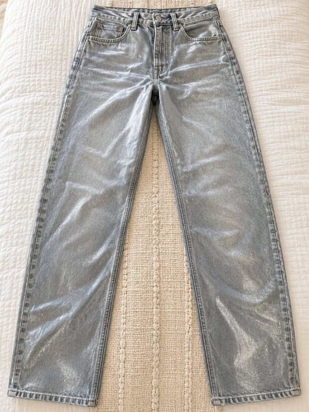 PISTOLA Silver Metallic Coated Jeans Size 26 NWOT Statement Denim